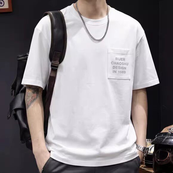 重磅纯棉口袋潮牌短袖t恤男士夏季2026新款大码高端衣服圆领体恤