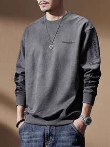 美式软糯舒适麂皮绒卫衣男秋季重磅大码加肥加绒无帽男士长袖上衣