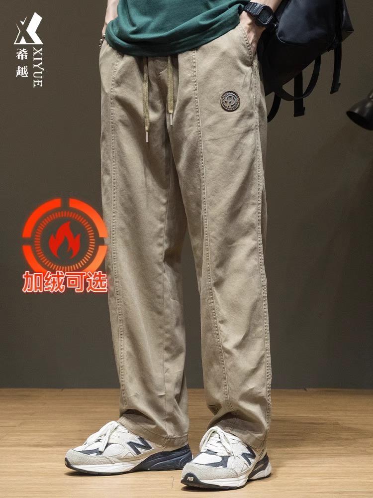2025夏季新款休闲裤男直筒工装裤男士卡其色裤子宽松大码加绒裤潮