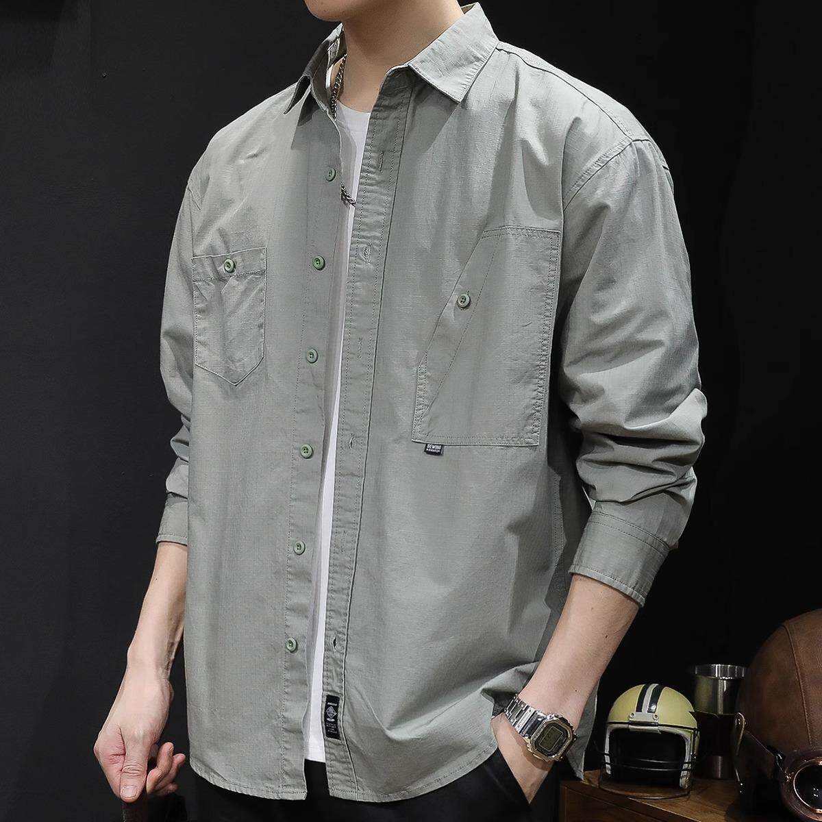 工装衬衫外套男士衬衣长袖休闲春季2026新款衬衫男美式复古潮牌春