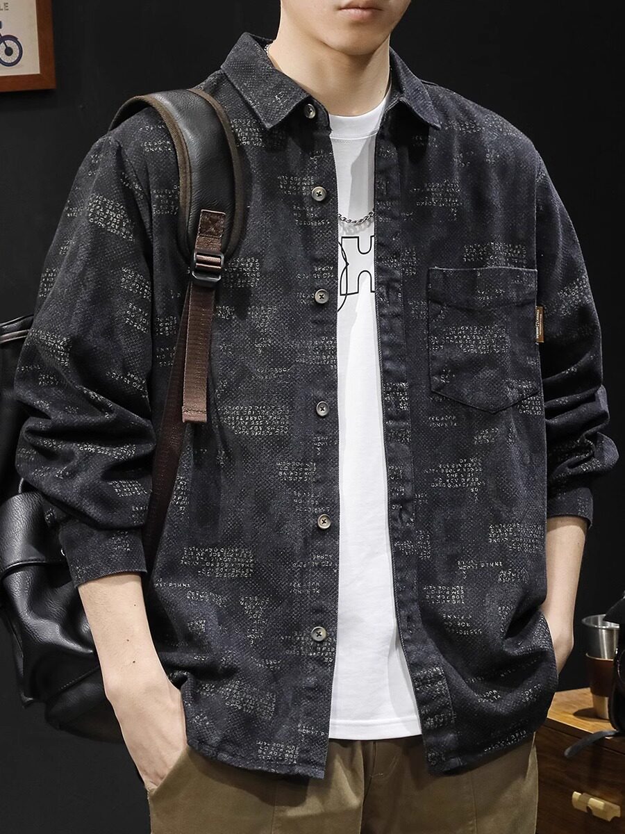 春季2025新款日系衬衫男长袖春秋款男装大码男士衬衣外套上衣休闲