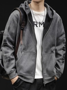 拉链开衫卫衣男连帽春秋款大码男士加绒加厚运动外套男款2025新款