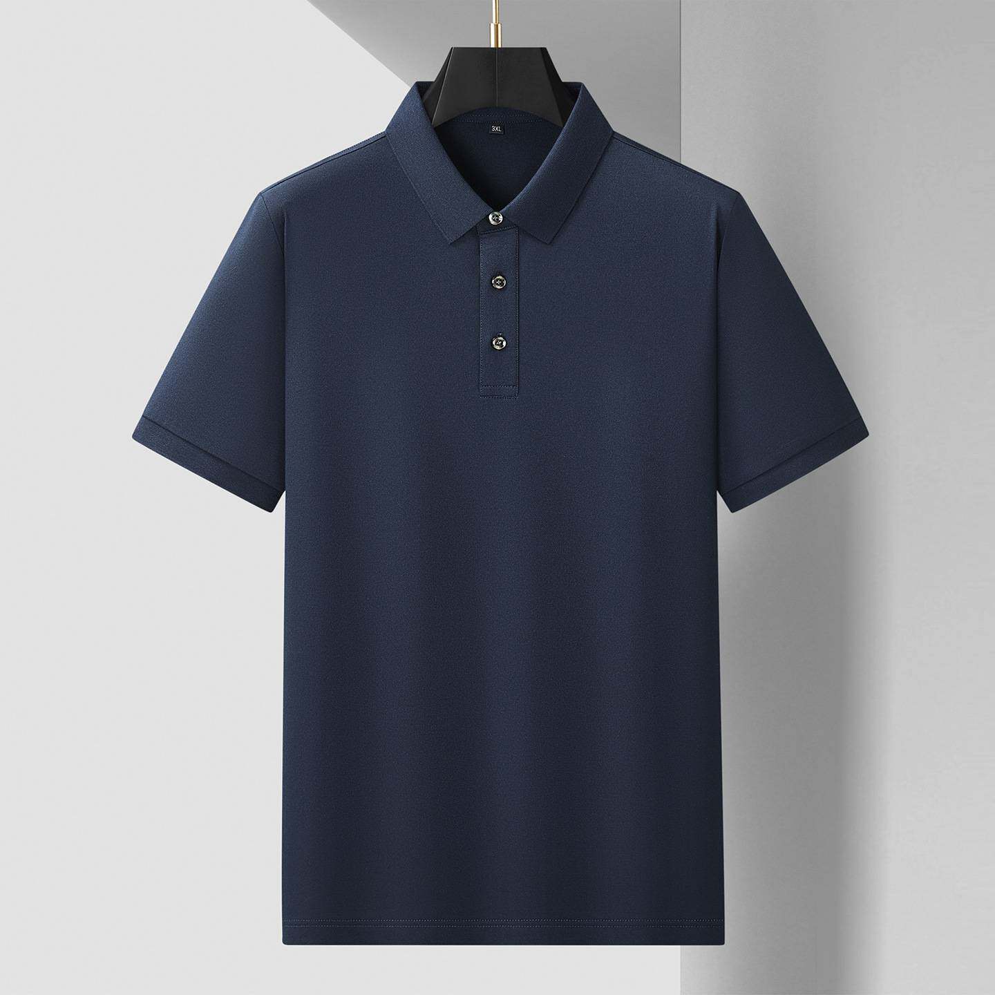 官方品牌2026年夏季新款男士加肥加大码商务休闲翻领短袖T恤