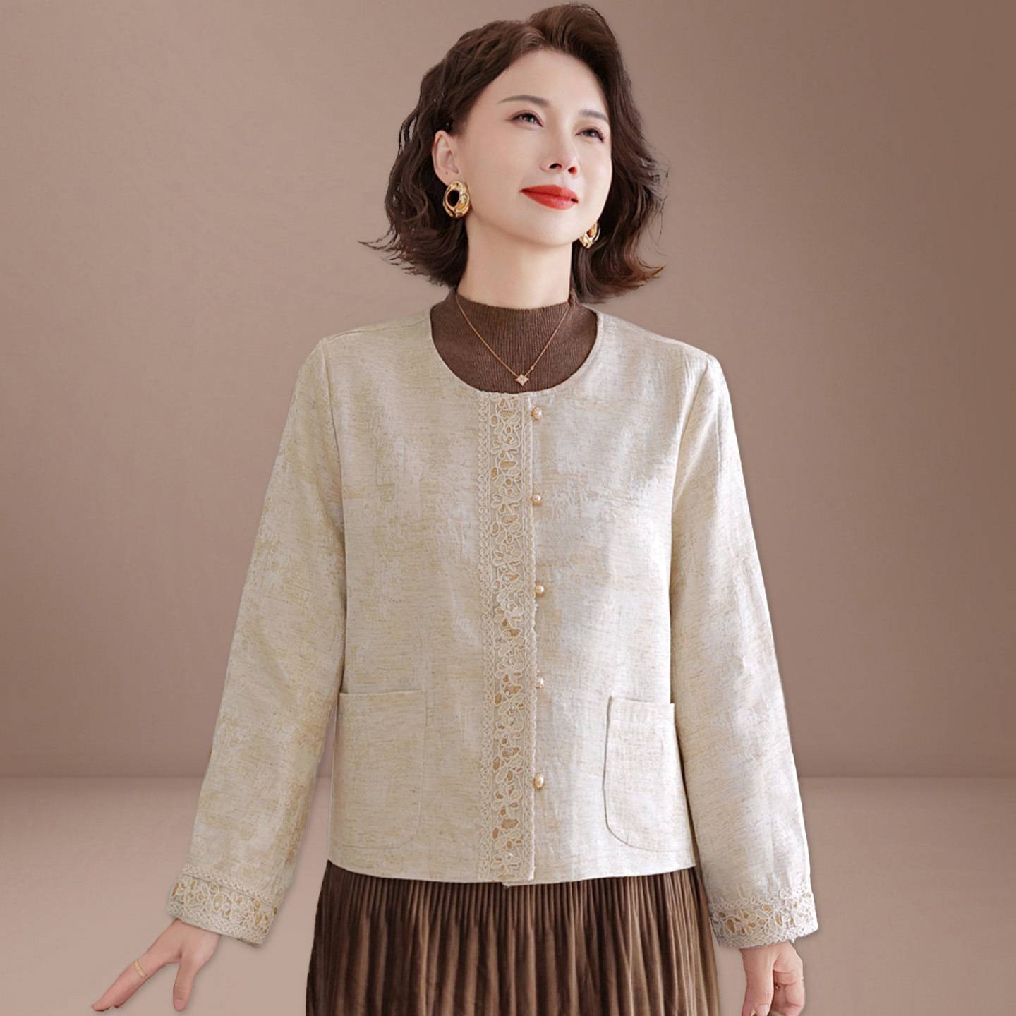 官方正品妈妈秋装气质小香风外套中老年贵夫人长袖上衣女春秋洋气