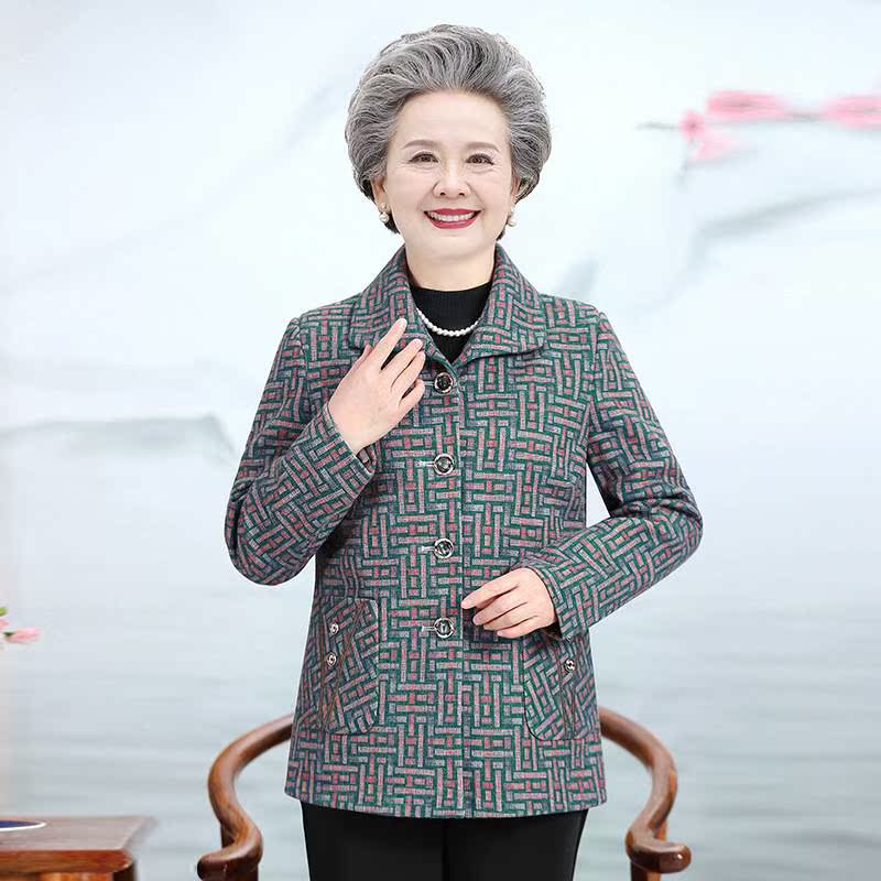 官方正品奶奶装春秋装外套妈妈翻领妈妈加绒加厚上衣服洋气中老年