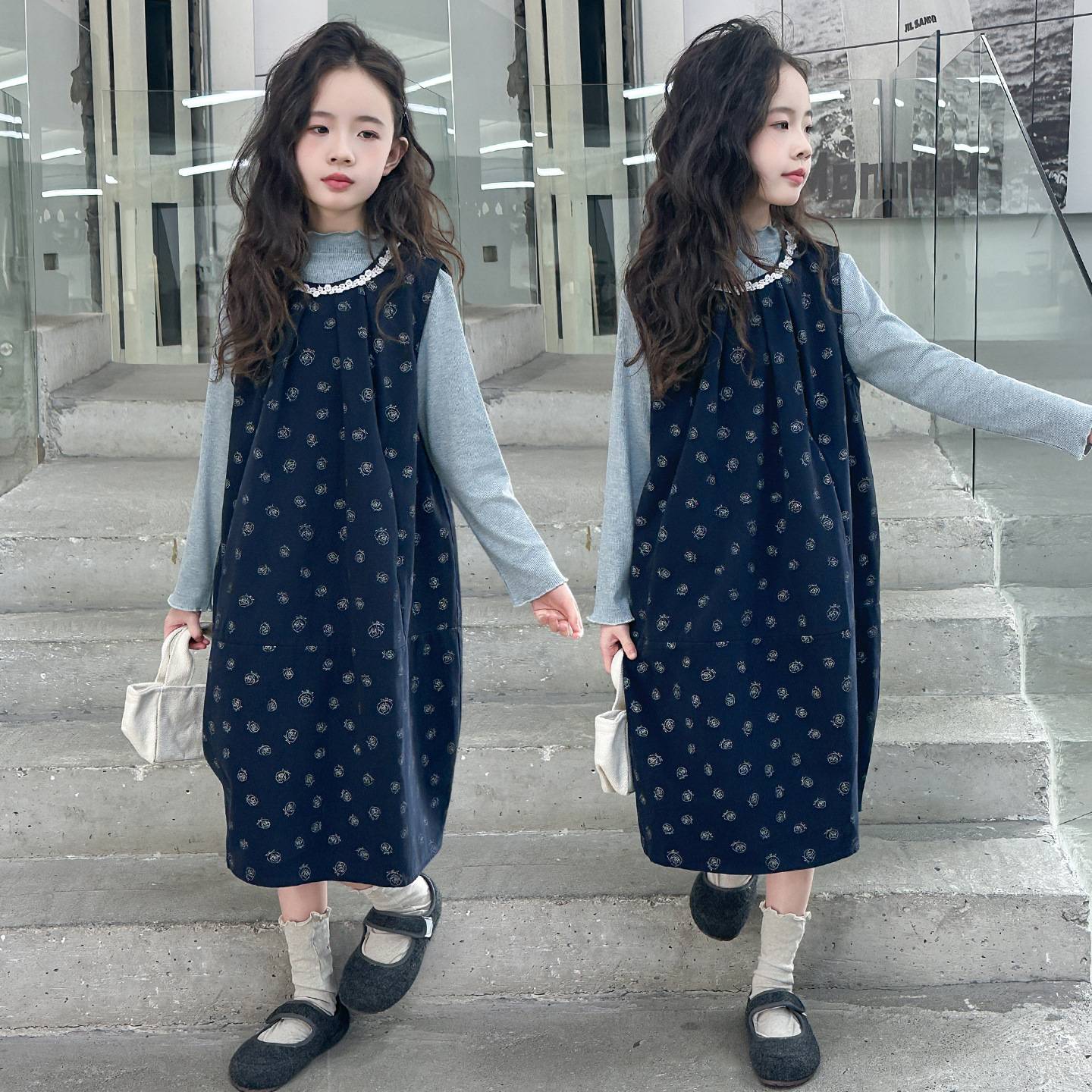 官方正品女童装裙子秋季背心裙套装2025新款儿童森系穿搭中大童连