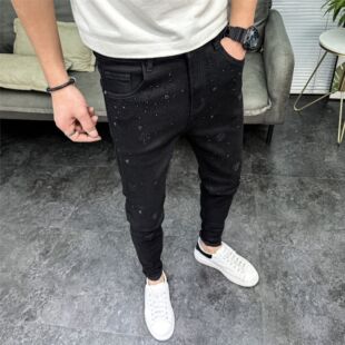 牛仔裤男2026春季新款欧货潮牌满天星烫钻痞帅个性修身小脚长裤子