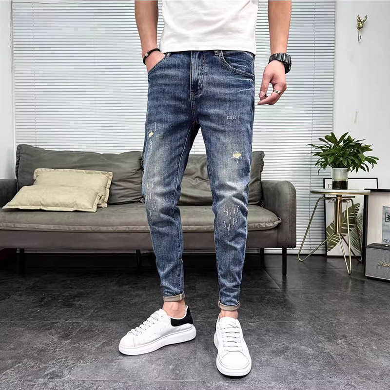 牛仔裤男款2026春夏薄款新款韩版修身小脚裤破洞潮流百搭休闲长裤