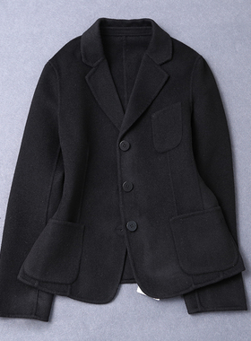 双面呢外套女2025春秋短款黑色毛呢羊毛大衣女单排扣通勤OL呢外套