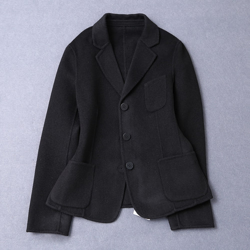 呢外套黑色单排扣通勤羊毛大衣