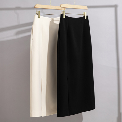 醋酸半裙半身裙女气质包臀裙下摆开叉2024秋季新款包臀紧身优雅