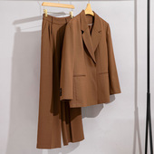 小西服外套秋冬时尚 羊毛西装 直筒阔腿裤 女两件套职业正装 气质 套装