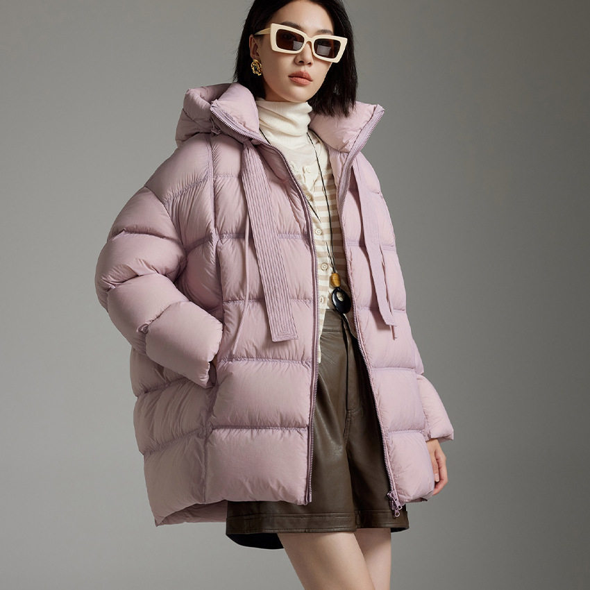 25新款95雁鸭绒羽绒服中长款高级感女保暖可脱卸连帽系带宽松外套