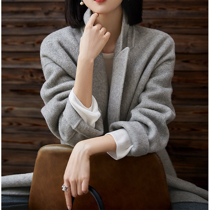 西装式双面羊绒大衣 高级感灰色粉色 女款宽松西装毛呢外套女装,女装/女士精品,毛呢外套,淘宝优惠券,粉丝福利购,淘宝优惠卷