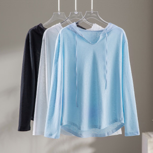 雨露麻连帽长袖 透气可机洗百搭宽松上衣气质显瘦内搭休闲外套春夏