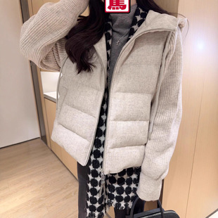 现货型暖兼具！松弛时髦范~拼接针织袖羊毛连帽拉链鹅绒羽绒服外