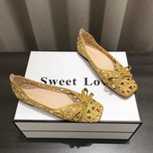 女夏季 罗马风刺绣镂空复古方头平底单鞋 透气洞洞鞋 凉鞋 仙女豆豆鞋