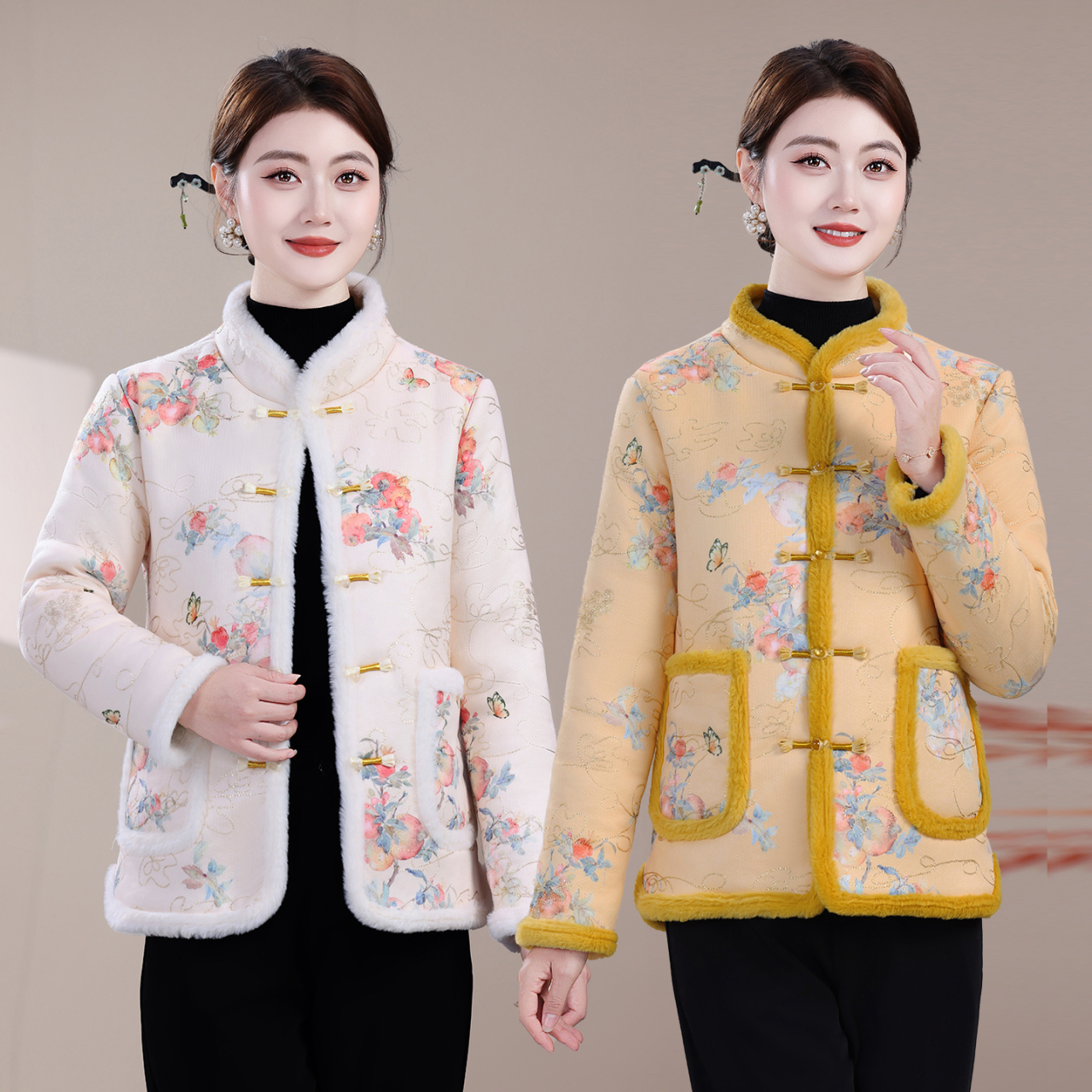 女士新款加厚保暖复古唐装棉袄