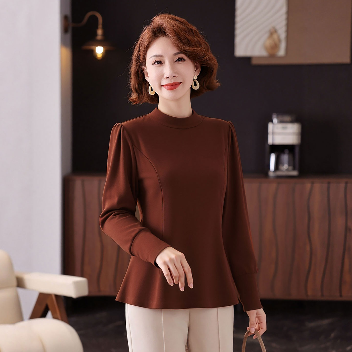 女士加绒加厚加绒打底衫遮肚子