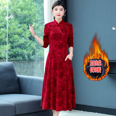 2022新款加绒改良旗袍连衣裙
