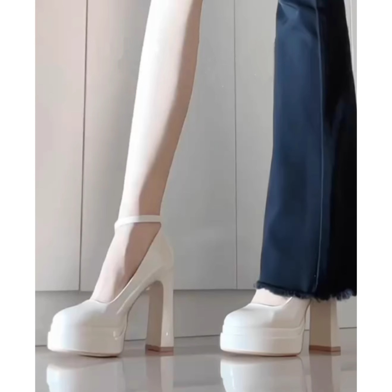 11厘米白色主婚纱鞋新娘鞋不累脚小个子粗跟防水台高跟演出宴会鞋