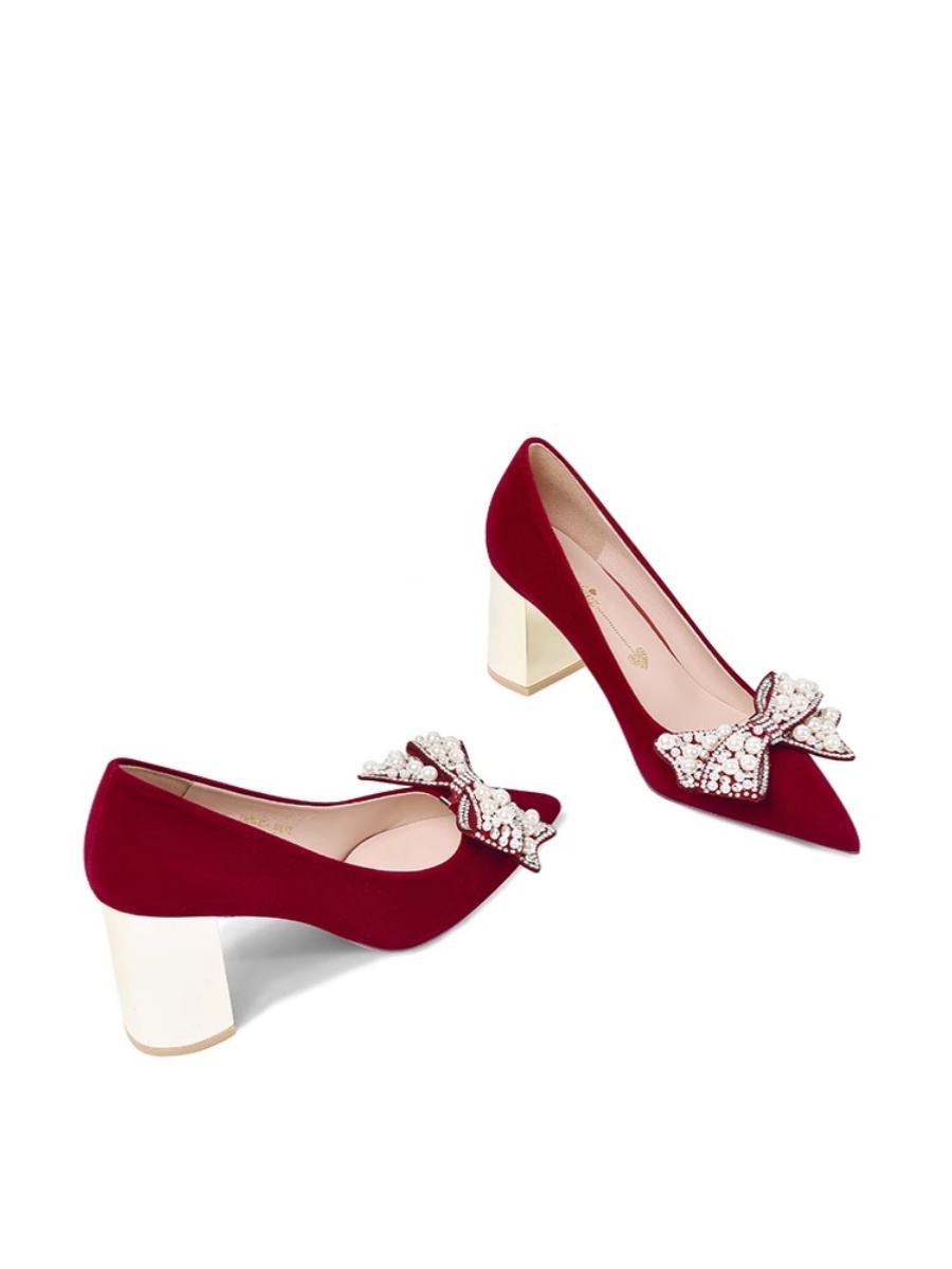 7cm粗高跟红色秀禾婚鞋新娘鞋2023新款中式敬酒鞋结婚高跟鞋中跟