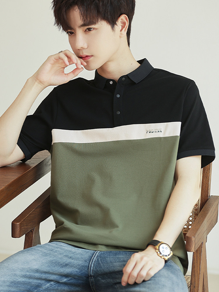 ICE SILK BEADED COTTON POLO SHIRT SHORT SLEEVE MENS SPLICED LAPEL LOOSE 2024 SUMMER NEW AMERICAN T-SHIRT HALF SLEEVE