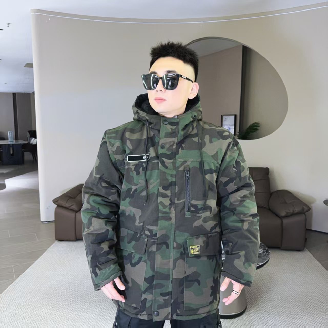 冬季加绒加厚防水迷彩棉衣劳保棉袄冷库工作服大码耐磨连帽防寒服