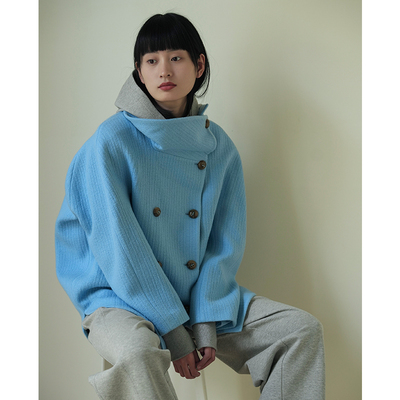 NMORE设计师品牌 云水蓝不规则连身羊角袖外套