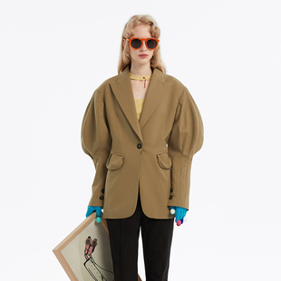 西装 解构造型袖 浅松褐色中长款 NMORE设计师品牌