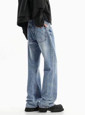 主推~秋季闪电纹水洗蓝色微喇牛仔裤男潮牌 750-P60_控78