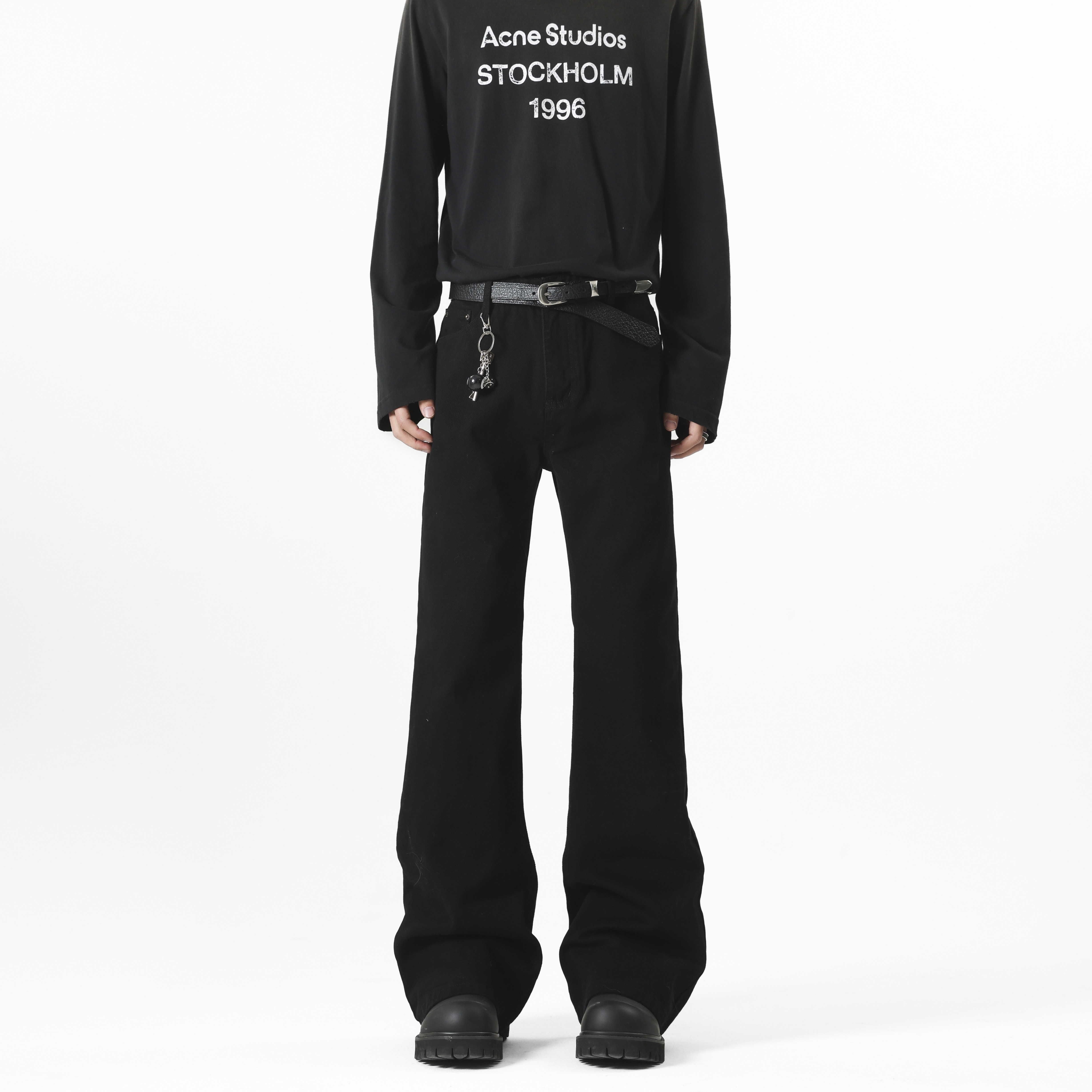 秋冬巴黎弯刀磨毛黑色牛仔裤男宽松微喇777-P42_控78（无差价）,男装牛仔裤,星座1102-1