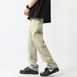 现货~2023夏季美式高街黄泥色水洗牛仔裤男潮牌NK820-P60_控78，男装牛仔裤，星座1102-1