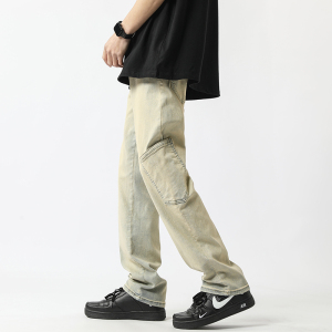 现货~2023夏季美式高街黄泥色水洗牛仔裤男潮牌 NK820-P60_控78,男装牛仔裤,星座1102-1