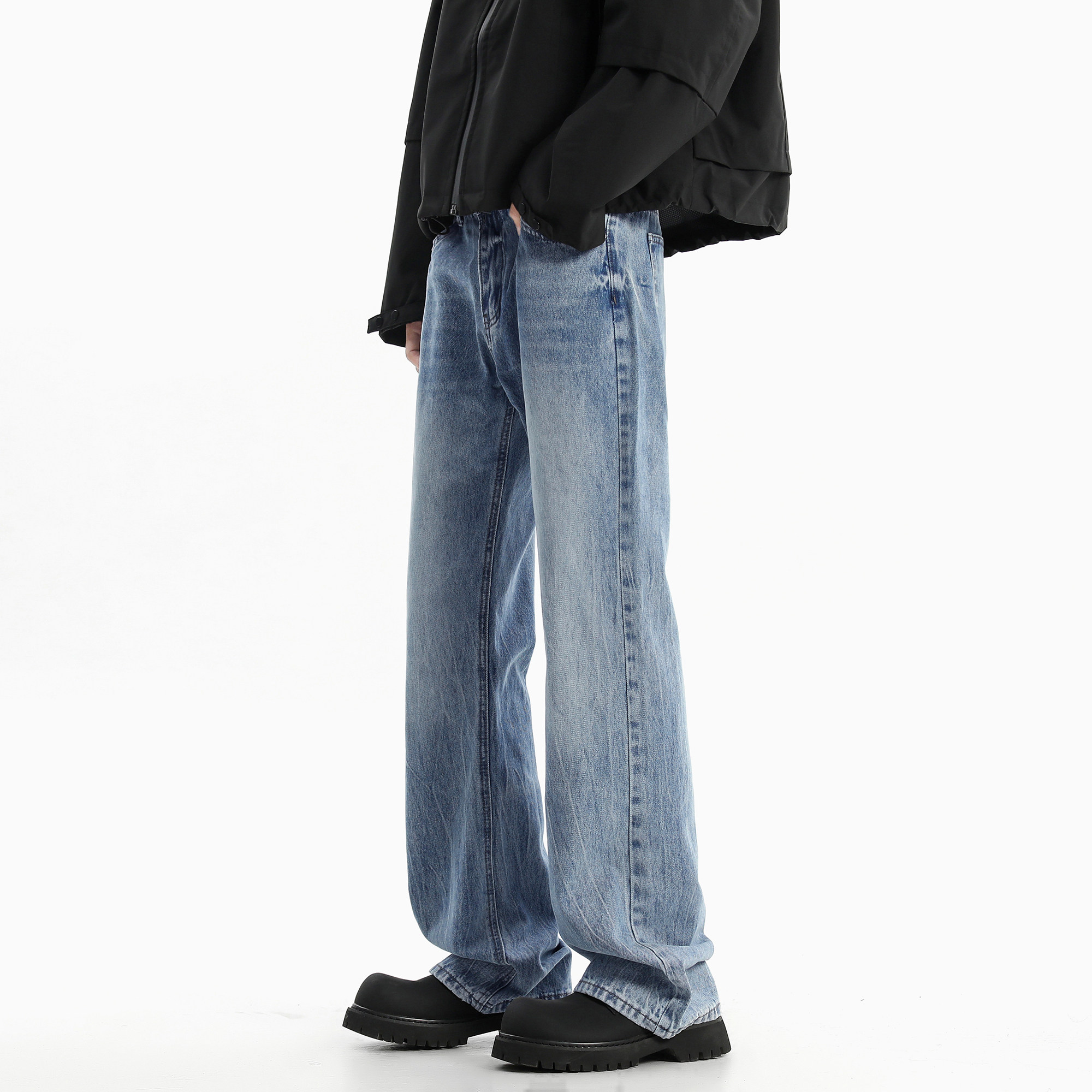 主推~秋季闪电纹水洗蓝色微喇牛仔裤男潮牌750-P60_控78，男装牛仔裤，星座1102-1