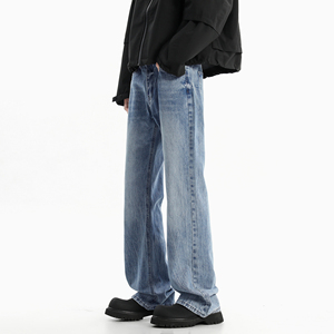 主推~秋季闪电纹水洗蓝色微喇牛仔裤男潮牌 750-P60_控78,男装牛仔裤,星座1102-1