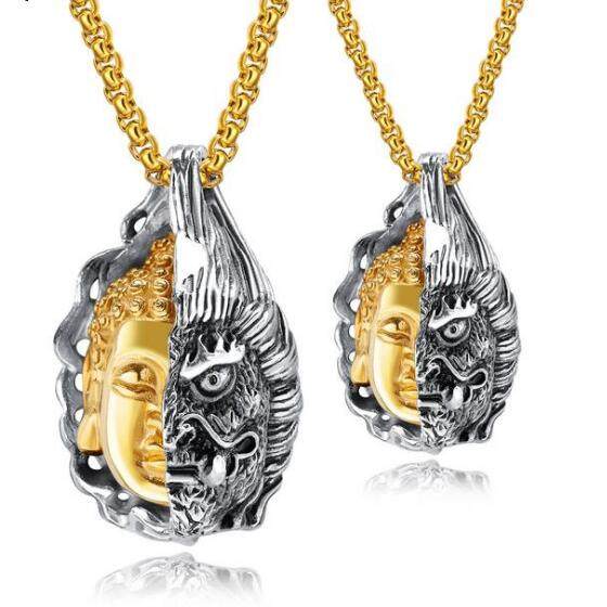 创意另类复古钛钢半神半魔情侣项链男女个性百搭新款佛头像送礼物