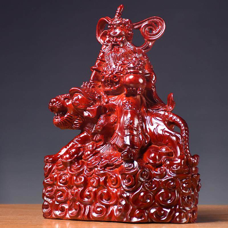 红花梨木雕刻武财神骑虎赵公明神像摆件家居公司装饰工艺品开业送