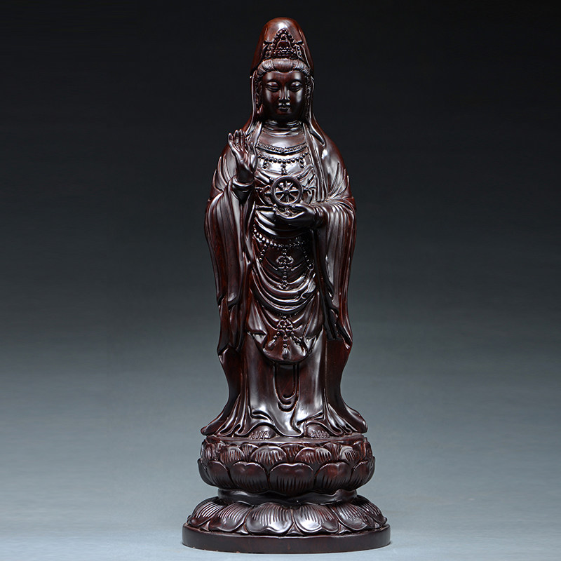 黑檀木雕滴水观音菩萨佛像摆件实木南海观世音供奉家用客厅红木质