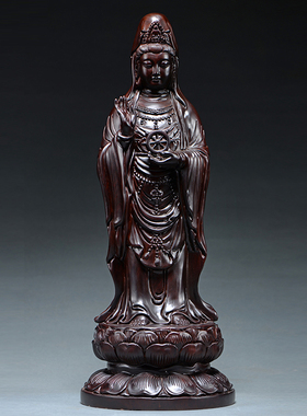 黑檀木雕滴水观音菩萨佛像摆件实木南海观世音供奉家用客厅红木质