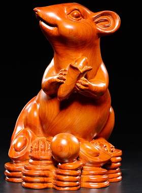 花梨木老鼠摆件十二生肖客厅