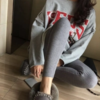 Quần legging ren màu xám nữ mặc mùa thu 2019 quần mới mùa thu mặc sọc dọc cotton chín phần mỏng - Quần tây thường quần áo mùa đông nữ hàn quốc