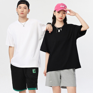 夏季 半袖 新疆纯棉圆领宽松纯色白色打底衫 日系230重磅t恤男女短袖