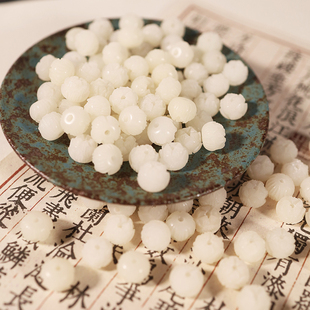8x10mm天然白玉莲花菩提手工雕刻散珠子手工diy手串文玩佛珠材料