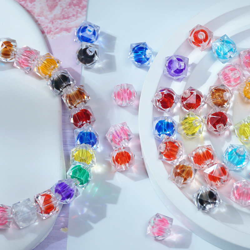 10mm四角珠亚克力珠中珠方形散珠