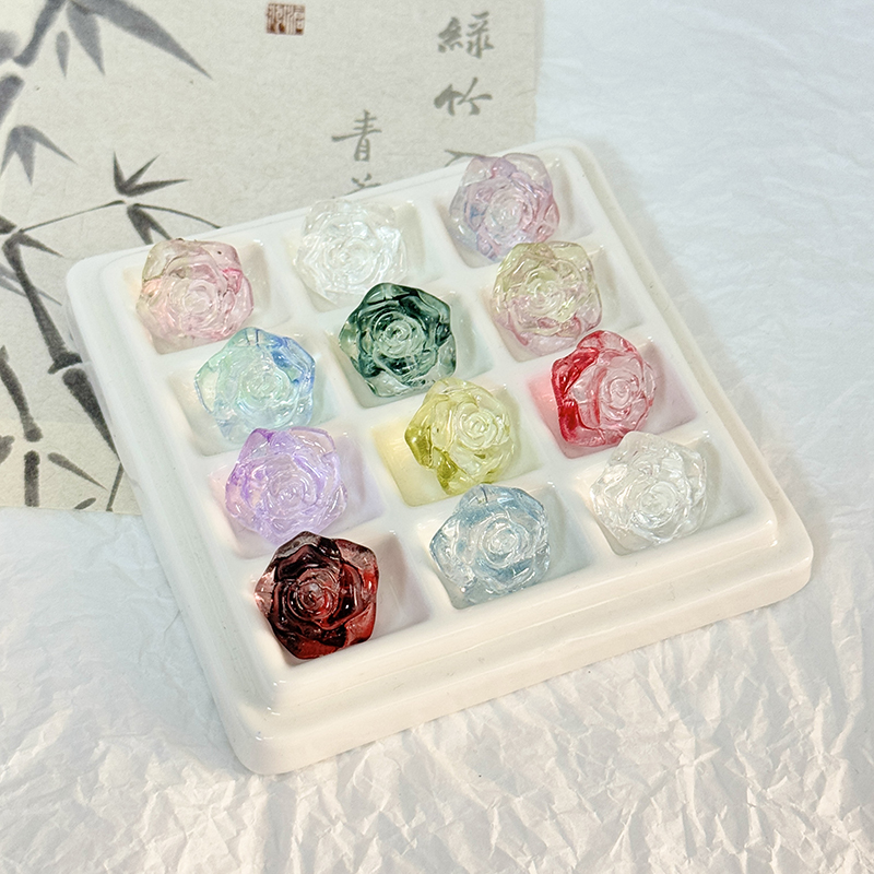 20颗18mm琉璃山茶花横孔水晶玫瑰花diy手工制作手串项链制作材料
