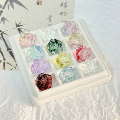 18mm琉璃山茶花横孔水晶玫瑰花