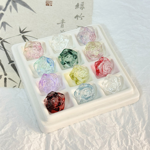 18mm琉璃山茶花横孔水晶玫瑰花