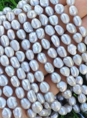 天然珍珠光泽好7-8mm灰色竖孔异形珍珠巴洛克两面光diy半成品