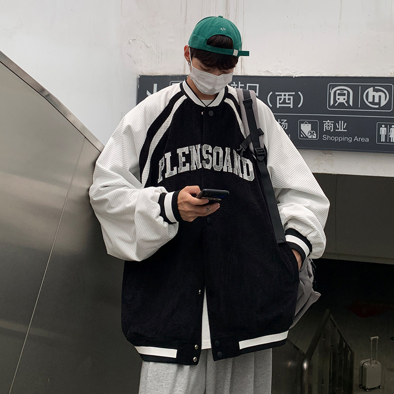 EQ83 镂空绣花玉米粒拼色外套男秋装夹克2024新款棒球服学院风P93图片